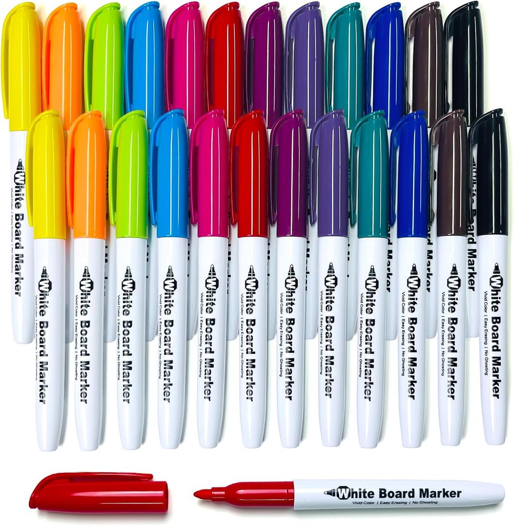 SFAIH Dry Erase Markers Fine tip 12 Colors, 24 Pack (2 Dozen) - Low Odor Whiteboard Markers for Office Teams, Study Groups, Home Schooling | 5 Sizes:12/24/48/72/144 Packs