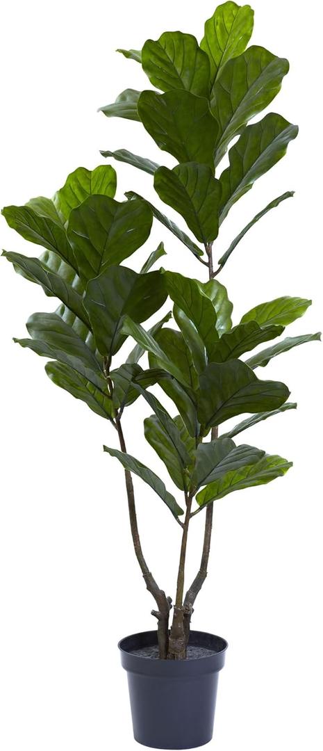 Nearly Natural 65IN Tall Artificial Fiddle Leaf Fig Tree Indoor/Outdoor Home Dcor, Fake Tree with Black Nursery Planter, Faux Fiddle Leaf Fig Tree for Patio or Porch, UV Resistant