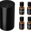 Airversa Waterless Essential Oil Diffuser Starter Kit with 4 x 10mL Hotel Scent Fragrance Oil, Battery Operated Mini Scent Air Machine Portable Diffuser for Home Car Office, AN8 Kit Black