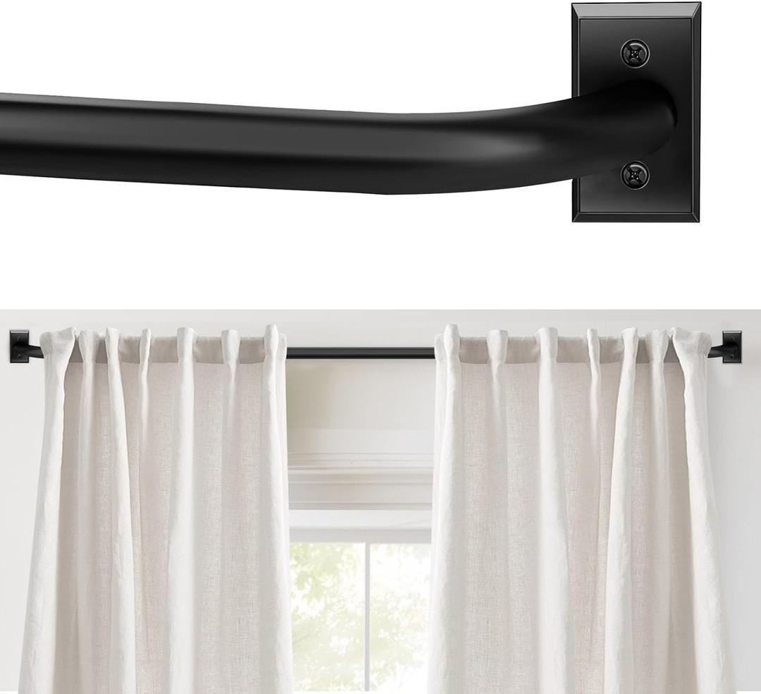 Blackout Curtain Rod, Adjustable Extra Long Drapery Rod for Windows 66 to 184 Inches(5.5-15.3Ft), Wrap Around Heavy Duty Curtain Rods, French Return Room Darkening Curtain Rod, Matte Black