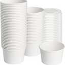 ESSENTIAL Paper Ice Cream Cups with Lids, 50pcs 8oz Disposable Dessert Bowls with Lids for Hot or Cold Food, Paper Snack Containers for Sundae, Frozen Yogurt, Soup (White)