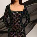 Donna Morgan Womens Holiday Sequin Dress Event Occasion Cocktail Party Guest of (8, Black/Purple/Gold)