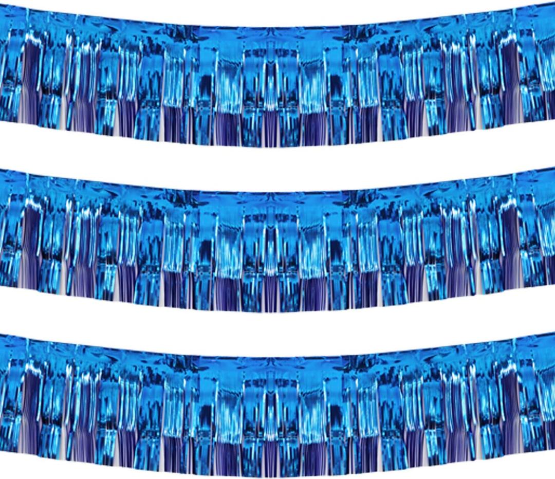 Thick 10 Feet by 15 Inch Royal Blue Foil Fringe Garland - Pack of 3 | Shiny Metallic Tinsel Banner for Parade Floats, Bridal Shower, Wedding, Birthday, Christmas | Wall Hanging Drapes (3)