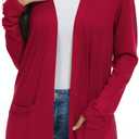 Womens Casual Lightweight with Pocketes Long Sleeve Open Front Cardigan (XX-Large, A02 Red)