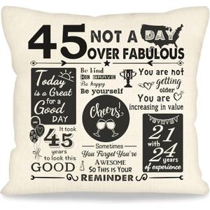 45th Birthday Gifts Birthday Throw Pillow Cover for Men Decorative Bday Party Keepsake Ideal 45 Years Old Dad Uncle Grandad Presents Decor for Home Couch 18x18 inch (45)