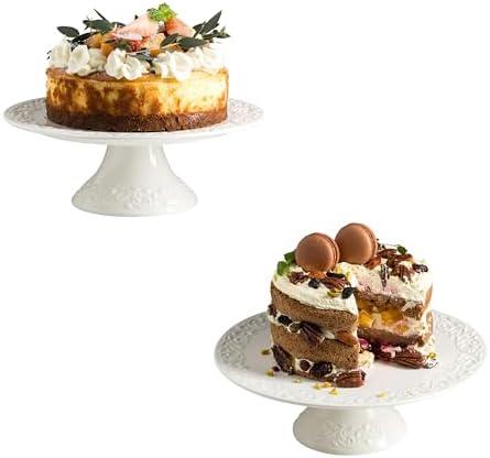 Gomakren 8 Inch Porcelain Cake Stand, 10 Inch Wedding Cake Stand for Party, Cake Plate, Round Dessert Stand for Baby Shower, Birthday, Home Decorating Stand, White