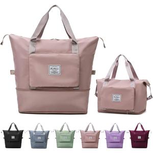 Large Capacity Folding Travel Bag, Lightweight Waterproof Luggage Bag, Expandable Travel Duffel Bag, Dry Wet Separated Gym Tote Bag, Weekender Overnight Bags for Women and Man (Pink)