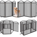 Malier Metal Freestanding Dog Gates with Door, 36'' Height Outdoor Indoor Dog Fences, Extra Wide Foldable Puppy Gate for Stairs (Black, 【6 Panels with Door】 120''W × 36''H)