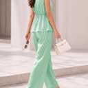 Women's Striped 2 Piece Set Tie Front Peplum Tank Tops and Wide Leg Pants Sets Blue Medium (Green, M)