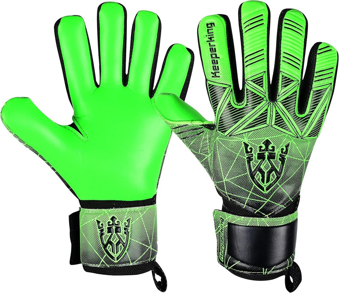 Keeperking Soccer Goalie Goalkeeper Gloves for Kids Boys Youth & Adult,Latex Strong Grip Palms with Removable Finger Spines Protection Children Football Gloves for Training/Match(Sizes 5-10,6 Styles)