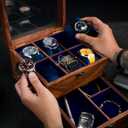 Vintage Superior Rosewood Mens watch display case, Luxury Large Drawer Watch Box Organizer for Men with 6 Divided Slots, Soft Velvet Pillows, and Drawer for Wallet, Cufflinks, and Accessories