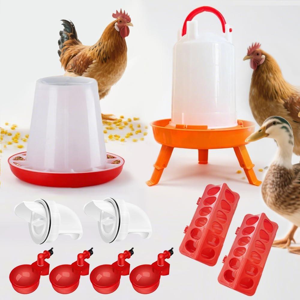 Chicken Feeder and Water Set, Including 2 Automatic Feeding Buckets, 2 Automatic Feeding Buckets, 10 Automatic Drinking Bowls, 6 Automatic feeders, and 5 Feeding and Feeding troughs