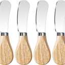 Butter Knife Spreader, Cheese Spreader Knives Set of 4, Stainless Steel Butter Knives with Wooden Handle, Small Cheese Knives for Cold Butter, Soft Cheese Spreader, Jam, Charcuterie, Pastry (Oak Wood & Silver Blade)