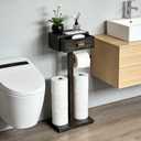 Freestanding Bathroom Toilet Paper Holder Stand with Shelf, Bamboo Toilet Paper Roll Holder with Wet Wipes Storage Drawer(Vintage Black)