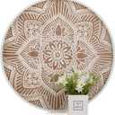 Hanobe Large Round Wood Decorative Tray: Rustic Farmhouse Coffee Table Centerpiece, White Washed Wooden Serving Tray for Kitchen Counter, Boho Ottoman, Home Decor (17.7", Whitewash)