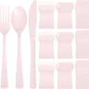 Supernal 300 Pieces Pink Plastic Silverware Heavy Duty Disposable Silverware Pink Utensils Disposable Cutlery Set 100 Forks 100 Knives 100 Spoons for Wedding Party Supplies Everyday Use