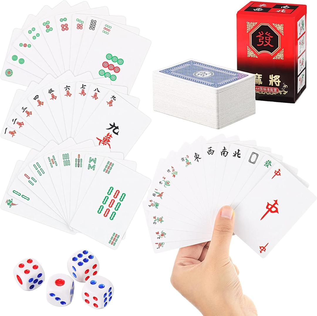 Civaner Mahjong Playing Cards Chinese Mahjong 2026 American Games Large Print Handheld Poker Cards with 4 Dices Home Table Game(No Border), Set of 3