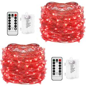 Mikasol Fairy String Lights, 2 Packs Led Fairy Lights Battery Operated Waterproof Copper Wire with Remote Control Fairy Lights for Bedroom. Firefly Lights Christmas Lights 8 Modes (16.4 ft/Red)