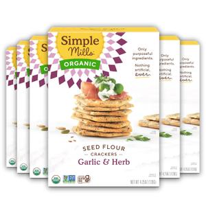 Simple Mills Organic Seed Crackers, Garlic & Herb - Gluten Free, Vegan, Healthy Snacks, Paleo Friendly, 4.25 Ounce (Pack of 6), Best By: NOV 19 2025