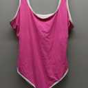 Beautife Womens Plus Size One Piece Swimsuit Athletic High Cut Color Block Ribbed Adjustable Wide Strap Bathing Suit (3X-Large Plus, Rose Red)