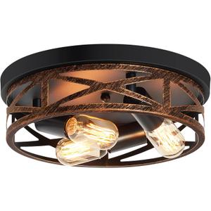 ZHU YAN Farmhouse Ceiling Light,Hallway Light Fixtures Ceiling,Rustic Metal Black 3-Light Flush Mount Light Fixture for Farmhouse,Kitchen,Entryway,Hall (1 Pack)
