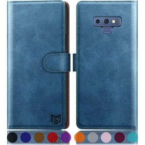 SUANPOT for Samsung Galaxy Note 9 6.4" with RFID Blocking Leather Wallet case Credit Card Holder, Flip Folio Book Phone case Cover Purse Poket for Women Men for Samsung Note 9 case Wallet (Sky Blue)