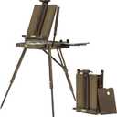 ATWORTH French Easel for Painting: Deluxe Beech Wood Plein Air Easel Stand with Metal Side Tray - Portable Sketchbox for Outdoor Field & Studio - Holds Canvas up to 34"- Gray Walnut, 24.6 inches
