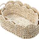 Coeusy Wicker Scalloped Basket Set of 2,Woven Storage Baskets for Shelves,Closet,Laundry,Gifts,Towels,Books,Toys,Waterproof Boho Decor Basket for Organizing