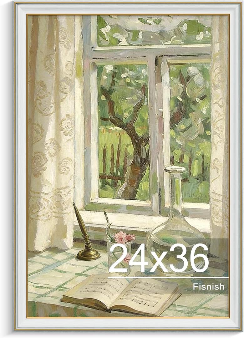 24x36 Poster Frame, Vintage 24 x 36 Poster Frame with HD Plexiglass Durable for Horizontal or Vertical Wall Mounting, White-Brown, 1 Pack