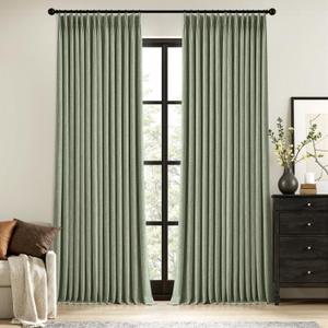 MIULEE Sage Green Pinch Pleated 100% Blackout Linen Curtains 96 Inch Length 2 Panels Set, Black Out Memory Trained Pleat Curtains Light Blocking Room Darkening Drapes for Bedroom Living Room Window