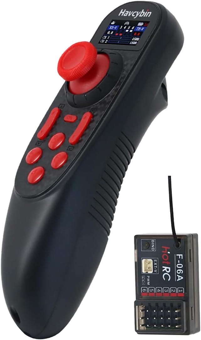 HOTRC DS-650 6CH 2.4G Radio System Transmitter Color Screen Remote Controller F-06A Receiver PWM for RC Boat Model DS600 Upgrade (w/ 1receiver)