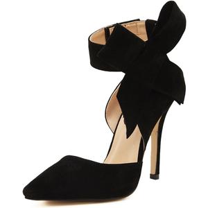 MAIERNISI JESSI Women's Pointy Toe High Heel Stiletto Big Bowknot Pumps (5.5, Black)