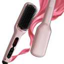 MEGAWISE Pro Ceramic Ionic Hair Straightener Brush for Home Salon | MCH Fast 20s Heating Tech with Auto-Off Safety | Anti-Scald with Universal Dual Voltage | Rotatable Power Cord (Pink)