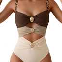 B2prity One Piece Swimsuit for Women Cutout Monokini Color Block Bathing Suit Ruched Sexy Swimwear M