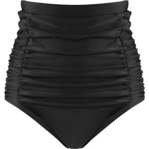 RELLECIGA Women's High Waisted Bikini Bottom Tummy Control Ruched Full Coverage Swim Bottom (X-Large, Black)