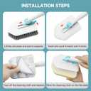 nacena Shower Scrubber with Long Handle, 4 in 1 Tile Tub Scrubber Brush with 3 Detachable Cleaning Heads and V-Shaped Grout Brush Shower Cleaner Brush for Bathroom Kitchen Toilet Tub Sink, Blue White