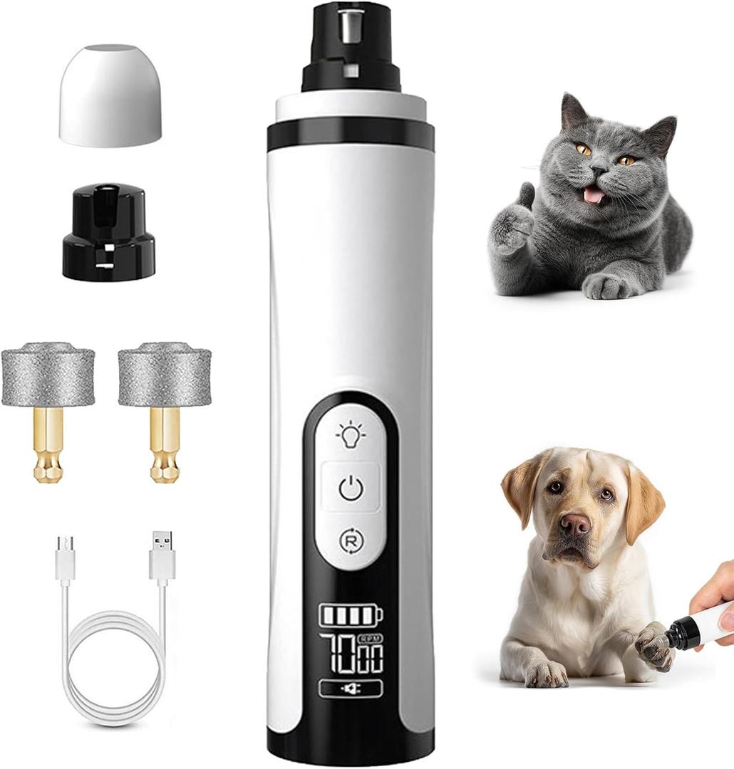 WAZNFYV Silent Groom Pro Nail Grinder, 2026 Dog Nail Grinder 3 Speeds with LED Light & Rechargeable USB Charging Pet Nail Grinders for Dog Cat Home Use (White Black)