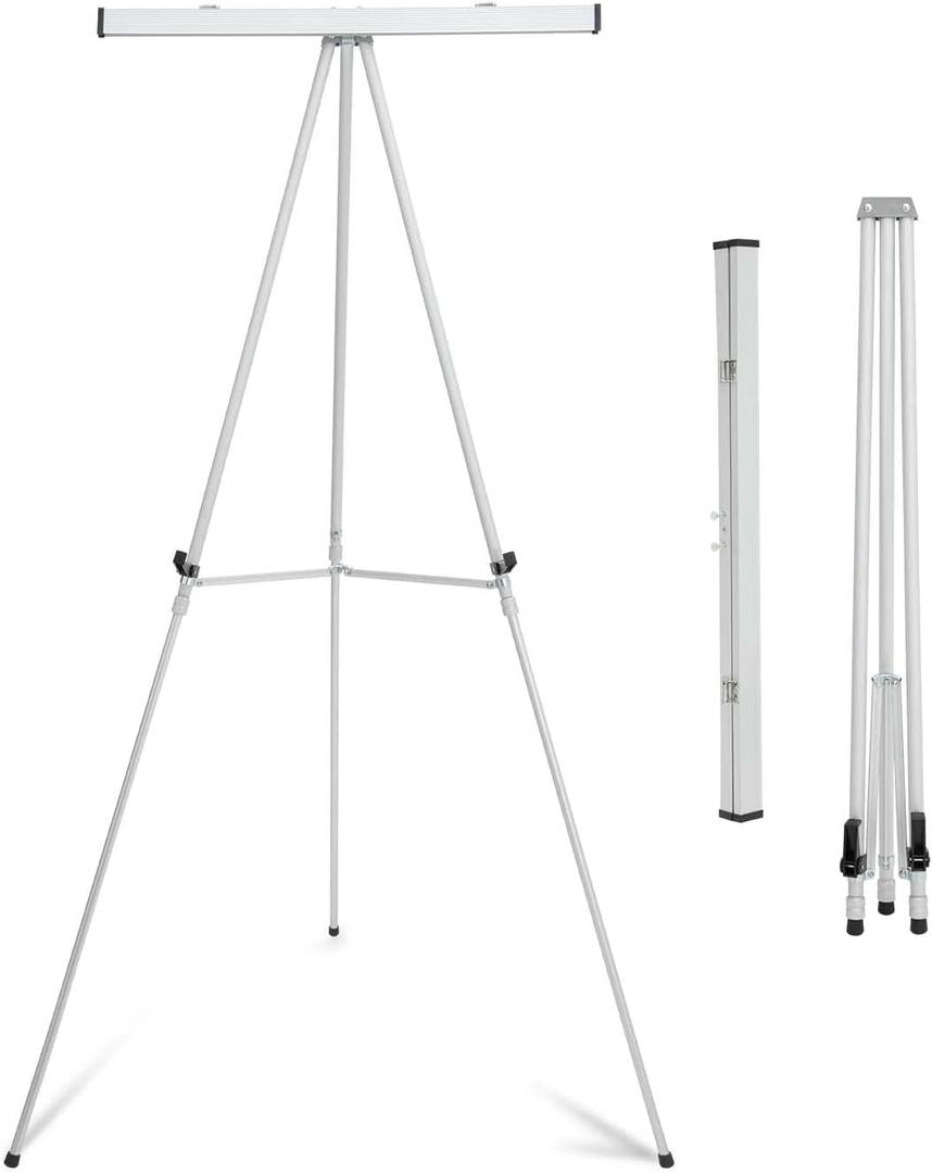 Falling in Art Aluminum Flip Chart Display Easel Stand with Adjustable Floor for Boardroom, Whiteboard, Paper Pads, Signage, 63 1/2'' High, Silver