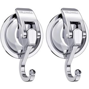 Heavy Duty Vacuum Suction Cup Hooks (2Pack) Specialized for Kitchen&Bathroom&Restroom Organization, by iRomic (Silver)