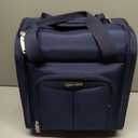 Amazon Basics Underseat Carry-On Luggage with Wheels and Handle, 14" Rolling Travel Bag, Fits Overhead Bins, Organized Compartments, Navy