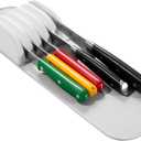Madesmart Classic 5-Slot Small Knife Holder Storage Mat for Drawers, Soft-Grip Kitchen Knife Block, White/Gray
