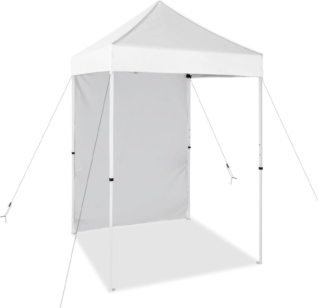 EAGLE PEAK Pop up Canopy 5x5, Outdoor Portable Canopy Tent with One Removable Sunwall, Carry Bag Included, White
