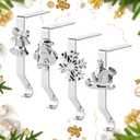 Christmas Stocking Holders, 4 Pack Xmas Stocking Holders Hangers for Mantel Fireplace Metal Stocking Hooks Stand for Christmas Party Decoration, Silver