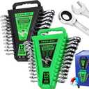 24-Piece Combination Ratchet Wrench Set, Metric (6-18mm) & SAE (1/4''-3/4'') Wrenches Set, 12-Point 72-Tooth Ratchet Spanners with Magnetic Base Organizer, Chrome Vanadium Steel for Auto Mechanic Tool