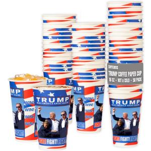 Smygoods Trump Design Disposable Paper Coffee Cups (16 OZ, 50 Count) For Hot Beverages, Tea, Espresso, Cocoa - To Go Drink Containers, Caf & Office