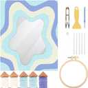 Tkifoda Punch Needle Mirror Kit,Needle Kit for Adults Beginners with Adhesive Felt Yarns Embroidery Hoop Instruction DIY Needle Punch Craft for Christmas Birthday Gifts