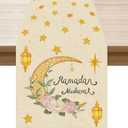 XCHI Watercolor Stars and Moon Flowers Lantern Ramadan Mubarak Table Runner Table Decoration for Party Home Kitchen Dining Holiday Decor 13x90 Inch