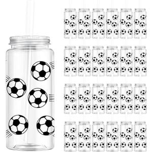 24 Pack 14.2 Oz Soccer Cups Plastic Cups with Lid and Straw Bulk, Soccer Party Favors Tumblers Clear Drink Cup Reusable for Birthday Sports Themed Party Supplies Team Gifts for Water Juice Soda