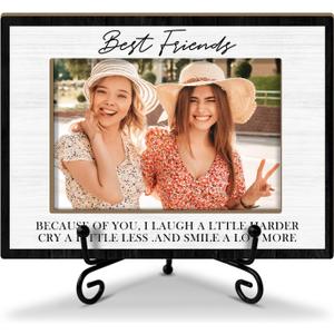 Friendship Gifts Wooden Photo Frame for Friends - Because of You I Laugh A Little Harder Photo Frame for Tabletop, 4 x 6 Picture Frame Birthday Gifts for Women, BFF, Coworkers - 01