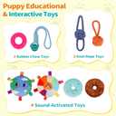 Wooden Puppy Play Gym for Small Dogs, Puppy Jungle Gym with 8 Hanging Toys, Wood Frame Indoor Puppy Gym with Dog Enrichment Toys for Puppies and Small Pets